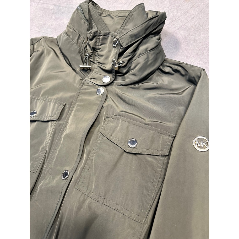 Michael Kors Olive Green Hooded Utility Jacket Size L‎ Extra Warm Pockets Lined